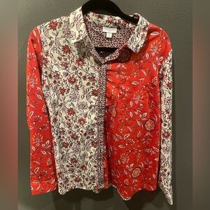 J. Jill Red and White Patterned Blouse
